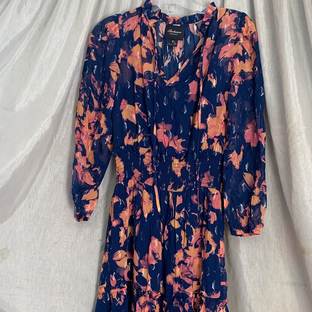 Shoshanna Navy Maxi Dress with Pink & Peach Floral Print